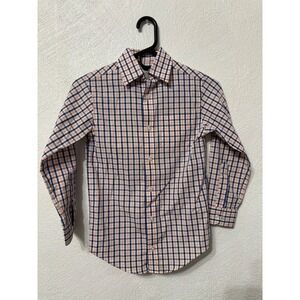 Class Club Boys Youth Sz 8 Salmon Blue Gingham Long Sleeve Button-Up Dress Shirt